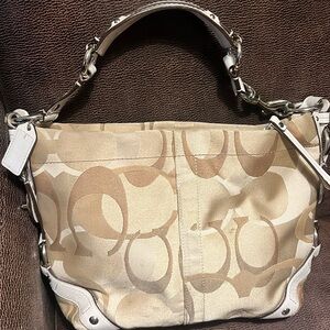 Signature Coach Beige and White Handbag